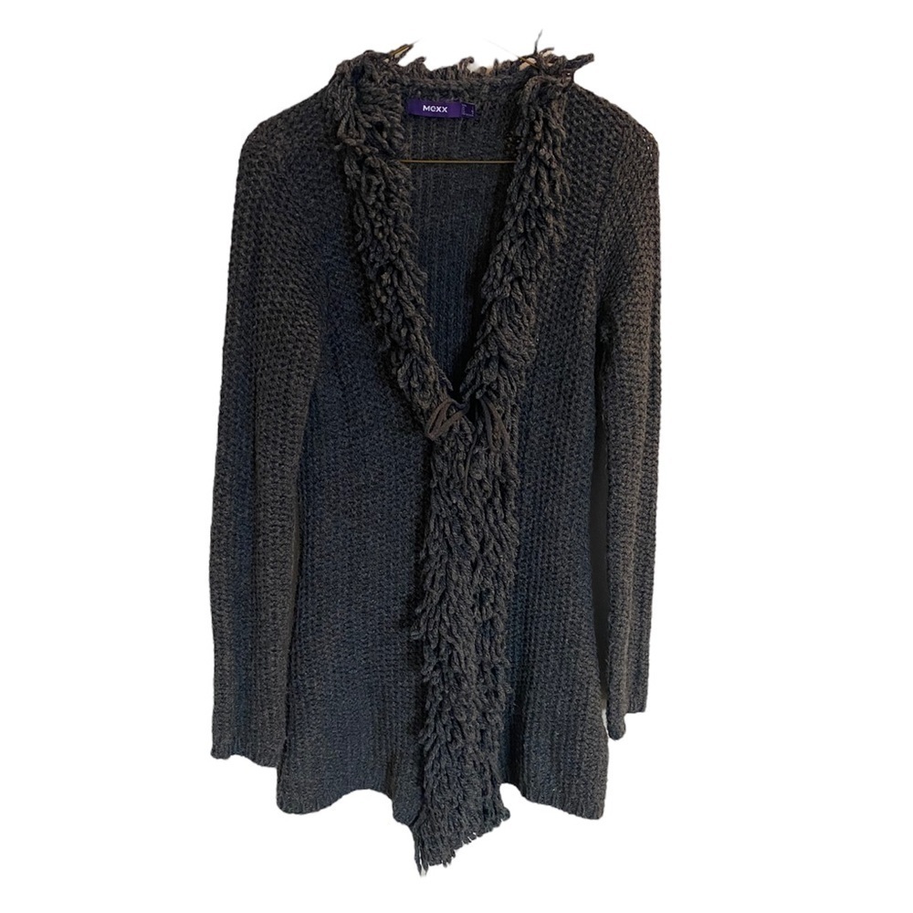 Mexx Charcoal Gray Fringed Cardigan Sweater size Small